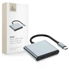 TECH-PROTECT HB08 HUB ADAPTER 4IN1 TYPE-C + USB2.0 + 2 x HDMI 4K 60HZ ŰRSZÜRKE