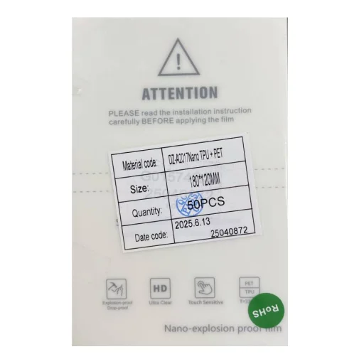 10DB HD Clear Fólia Nano TPU + PET kijelzővédő telefonhoz, 330um, 4 réteg, 180x120mm (DZ-A2017) Nano Anti shocking vágógépekhez Alphajack  - 1