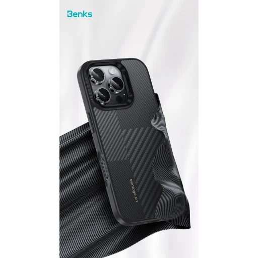  Iphone 16 Pro fekete Benks Montage Mágneses Páncél Pro Kevlar Tok Fém Keret 600D+1500D (MF65) - 5