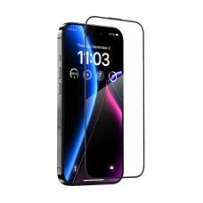 Benks edzett üveg JoyView tükröződésmentes üveg iPhone 15 Pro fekete üvegfólia