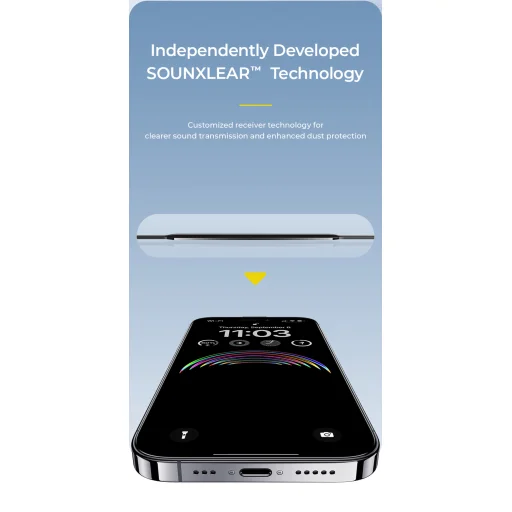 Benks edzett üveg JoyView tükröződésmentes üveg iPhone 15 Pro fekete üvegfólia - 15