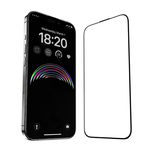 Benks edzett üveg JoyView tükröződésmentes üveg iPhone 15 Pro fekete üvegfólia - 6