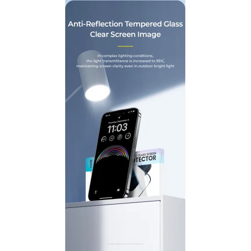 Benks edzett üveg JoyView tükröződésmentes üveg iPhone 15 Pro fekete üvegfólia - 10