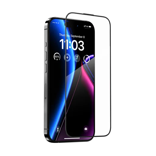 Benks edzett üveg JoyView tükröződésmentes üveg iPhone 15 Pro fekete üvegfólia - 1