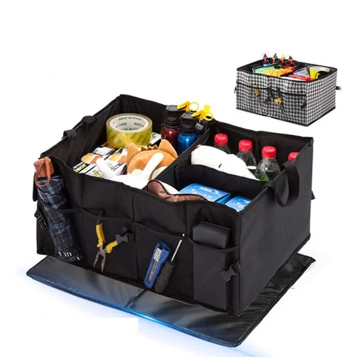Összecsukható autó csomagtartó tároló konténer (Oxford anyag) fekete - 1