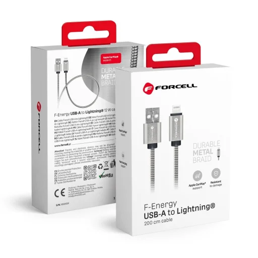 FORCELL F-ENERGY Metal C236 kábel USB A - Lightning 2,4A 12W 2 m ezüst - 1