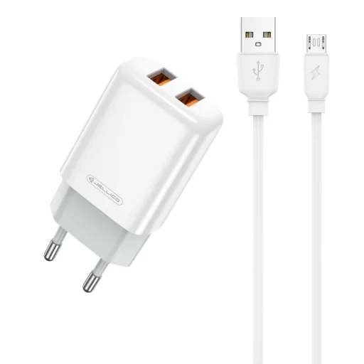 JELLICO hálózati USB töltő adapter EU02 2.4A 12W 2xUSB + kábel Micro Fehér - 2