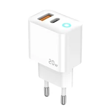JELLICO EU11 PD 20W hálózati töltő 1xUSB-C + 1xUSB QC3.0 + kábel USB-C - USB-C Fehér