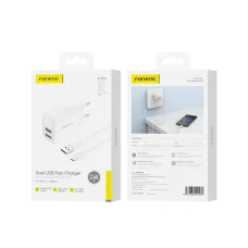 FONENG fali töltő EU53 2.4A 12W 2xUSB + kábel Micro Fehér