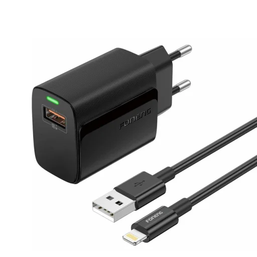 FONENG fali töltő EU64 18W 1xUSB QC3.0 + kábel Lightning Fekete - 2