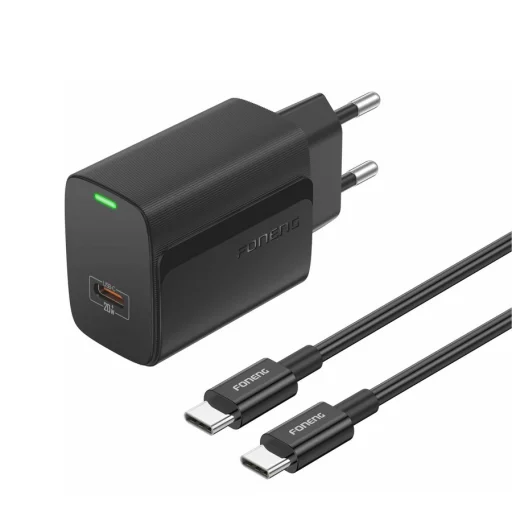 FONENG fali töltő EU65 PD 20W 1xUSB-C + kábel USB-C - USB-C Fekete - 2
