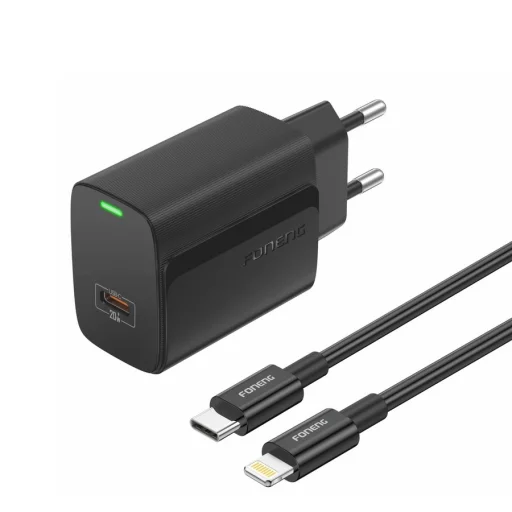 FONENG fali töltő EU65 PD 20W 1xUSB-C + kábel USB-C - Lightning fekete - 2