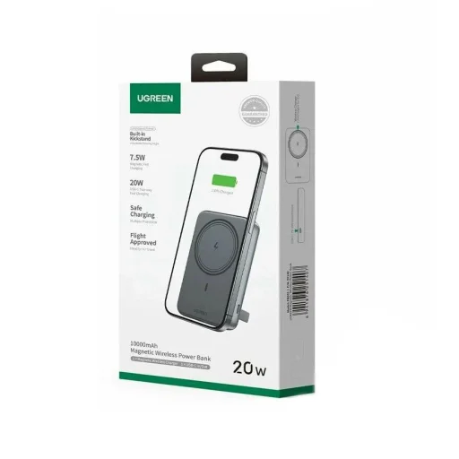 Ugreen - Power Bank PB562 (55140) - Vezeték nélküli mágneses töltés 7,5W, 10000mAh, PD20W, tartóval - Űrszürke - 2