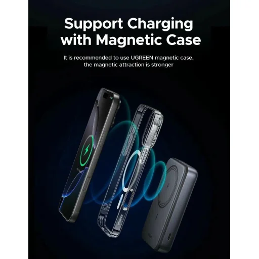 Ugreen - Power Bank PB562 (55140) - Vezeték nélküli mágneses töltés 7,5W, 10000mAh, PD20W, tartóval - Űrszürke - 3