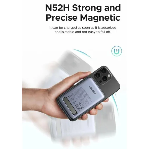 Ugreen - Power Bank PB562 (55140) - Vezeték nélküli mágneses töltés 7,5W, 10000mAh, PD20W, tartóval - Űrszürke - 7