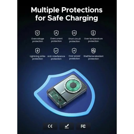 Ugreen - Power Bank PB562 (55140) - Vezeték nélküli mágneses töltés 7,5W, 10000mAh, PD20W, tartóval - Űrszürke - 8