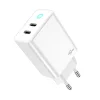 JELLICO fali töltő EU19 GaN PD 40W 2xUSB-C + kábel USB-C - USB-C Fehér