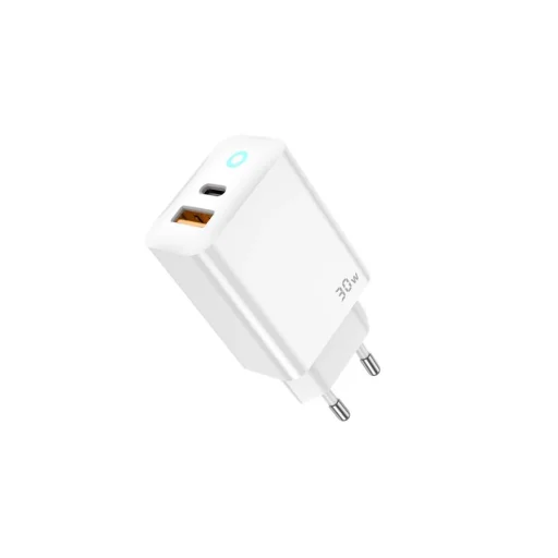 JELLICO fali töltő EU13 GaN PD 30W 1xUSB-C + 1xUSB QC3.0 + kábel USB-C - Lightning Fehér - 2