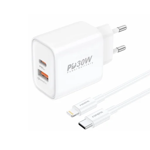 FONENG fali töltő EU52 PD 30W 1xUSB-C + 1xUSB QC3.0 + kábel USB-C - Lightning fehér - 2