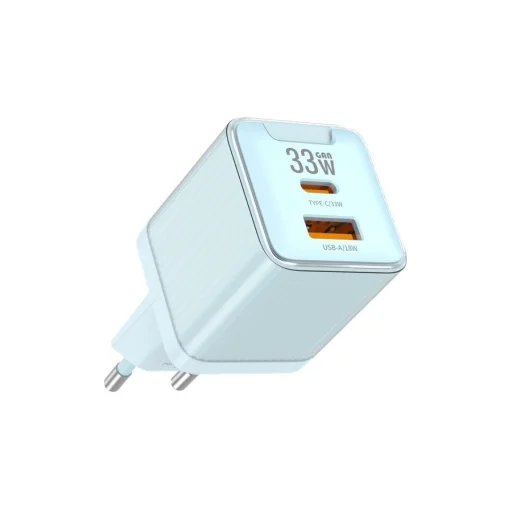 JELLICO fali töltő EU55 GaN PD 33W 1xUSB-C + 1xUSB QC3.0 Kék - 1