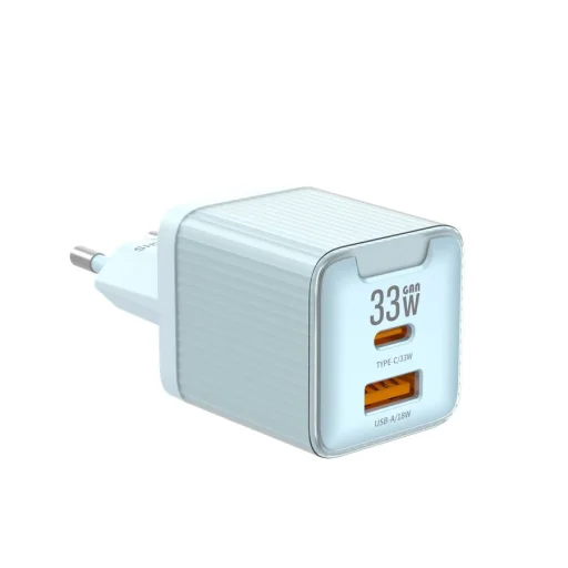 JELLICO fali töltő EU55 GaN PD 33W 1xUSB-C + 1xUSB QC3.0 Kék - 3