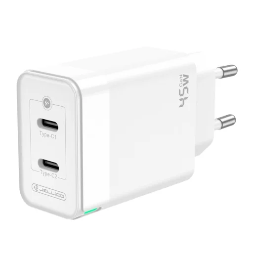 JELLICO Hálózati töltő C106 GaN PD 45W 2xUSB-C + USB-C - Lightning kábel Fehér - 3