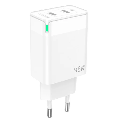 JELLICO Hálózati töltő C106 GaN PD 45W 2xUSB-C + USB-C - Lightning kábel Fehér - 5