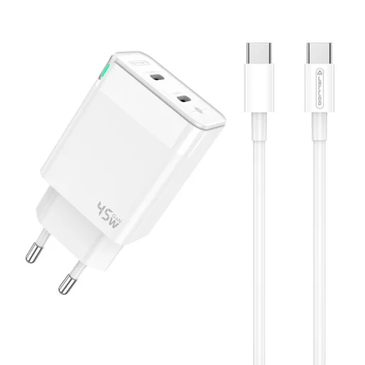 JELLICO fali töltő C106 GaN PD 45W 2xUSB-C + kábel USB-C - USB-C Fehér - 1