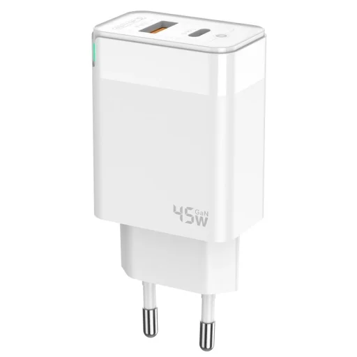 JELLICO fali töltő C107 GaN PD 45W 1xUSB-C + 1xUSB QC3.0 + kábel USB-C - USB-C Fehér - 5