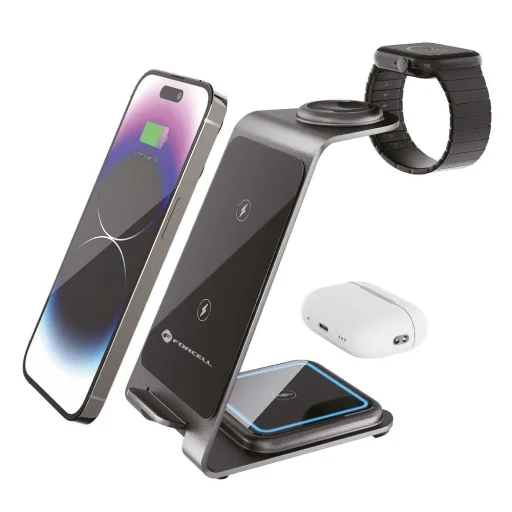 3in1 Apple Watch és Samsung Watch kompatibilis szürke töltőállomás Forcell F-ENERGY Simply Charge - 1