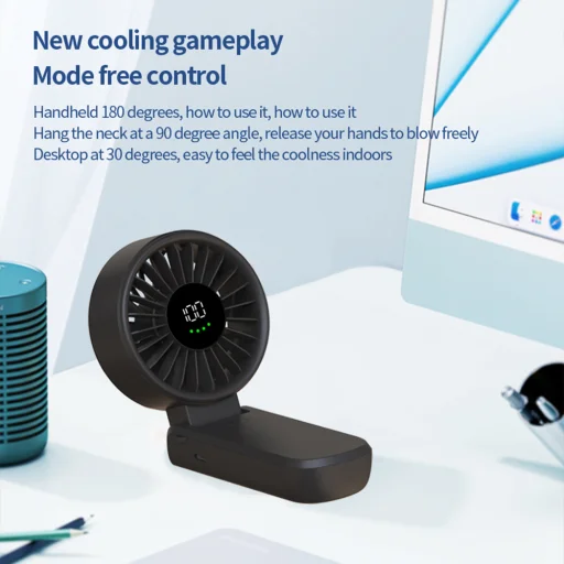 Techsuit - Prémium Mini Kézi Ventilátor (A10) - LED Digitális Kijelzővel, USB-C Újratölthető, 100 Szélsebesség, 5400RPM - Fekete - 5