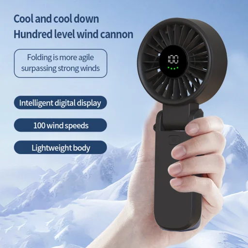 Techsuit - Prémium Mini Kézi Ventilátor (A10) - LED Digitális Kijelzővel, USB-C Újratölthető, 100 Szélsebesség, 5400RPM - Fekete - 6