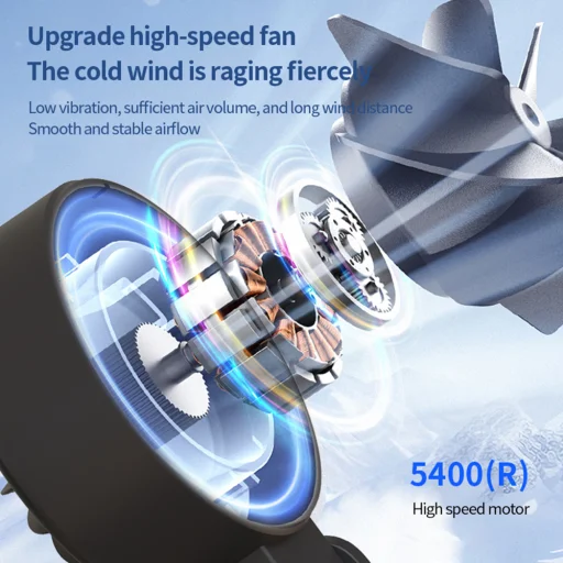 Techsuit - Prémium Mini Kézi Ventilátor (A10) - LED Digitális Kijelzővel, USB-C Újratölthető, 100 Szélsebesség, 5400RPM - Fekete - 8