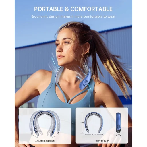 Techsuit - Nyakventilátor (S8) - Hordozható, digitális kijelzővel, 3 szélsebesség, 4000mAh, 7300RPM - Kék - 6