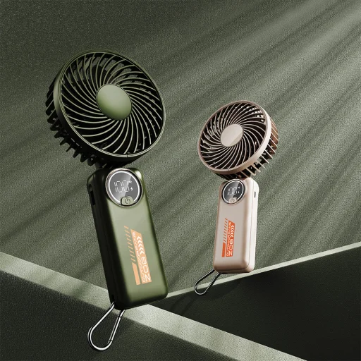 Techsuit - Prémium Mini Kézi Ventilátor (Z8) - LED Digitális Kijelzővel, USB-C Újratölthető, 3 Szélerősség, 2A, 3600mAh - Bézs - 2