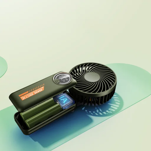 Techsuit - Prémium Mini Kézi Ventilátor (Z8) - LED Digitális Kijelzővel, USB-C Újratölthető, 3 Szélerősség, 2A, 3600mAh - Bézs - 6