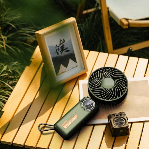 Techsuit - Prémium Mini Kézi Ventilátor (Z8) - LED Digitális Kijelzővel, USB-C Újratölthető, 3 Szélerősség, 2A, 3600mAh - Bézs - 5