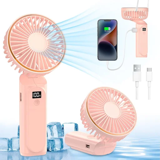 Techsuit - Prémium Mini Kézi Ventilátor (M12) - LED Digitális Kijelzővel, USB-C Újratölthető, 6 Szélsebesség, 5000mAh - Rózsaszín - 2