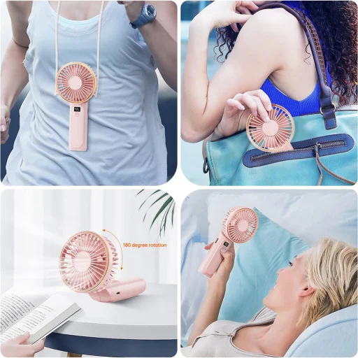 Techsuit - Prémium Mini Kézi Ventilátor (M12) - LED Digitális Kijelzővel, USB-C Újratölthető, 6 Szélsebesség, 5000mAh - Rózsaszín - 6