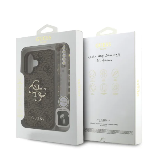  iPhone 16 Barna Guess PU 4G Metal Logo Strap tok - 7