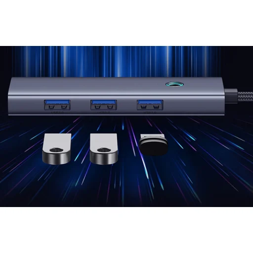 Baseus UltraJoy 4 az 1-ben hub, USB-C 3x + USB 3.0 + RJ45 (szürke) - 12