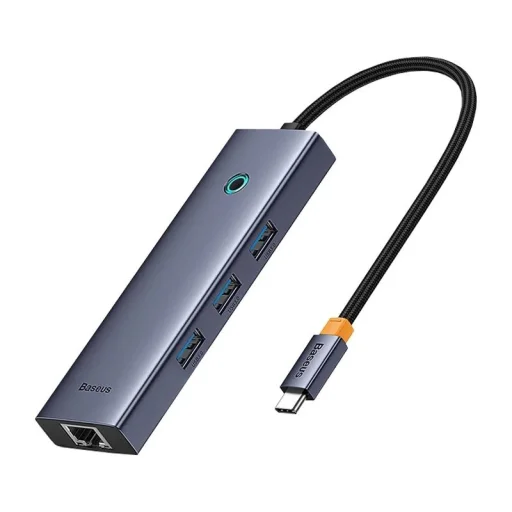 Baseus UltraJoy 4 az 1-ben hub, USB-C 3x + USB 3.0 + RJ45 (szürke) - 3