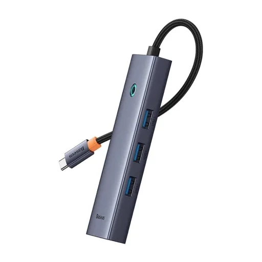 Baseus UltraJoy 4 az 1-ben hub, USB-C 3x + USB 3.0 + RJ45 (szürke) - 4