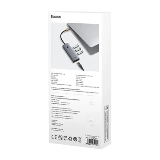 Baseus UltraJoy 4 az 1-ben hub, USB-C 3x + USB 3.0 + RJ45 (szürke) - 9