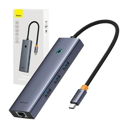 Baseus UltraJoy 4 az 1-ben hub, USB-C 3x + USB 3.0 + RJ45 (szürke) - 1