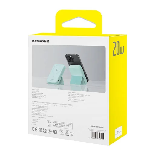Baseus MagPro Mágneses Powerbank, 5000mAh, 20W, MagSafe (menta) - 8