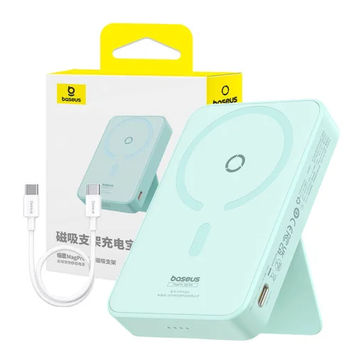 Baseus MagPro Mágneses Powerbank, 5000mAh, 20W, MagSafe (menta) - 9