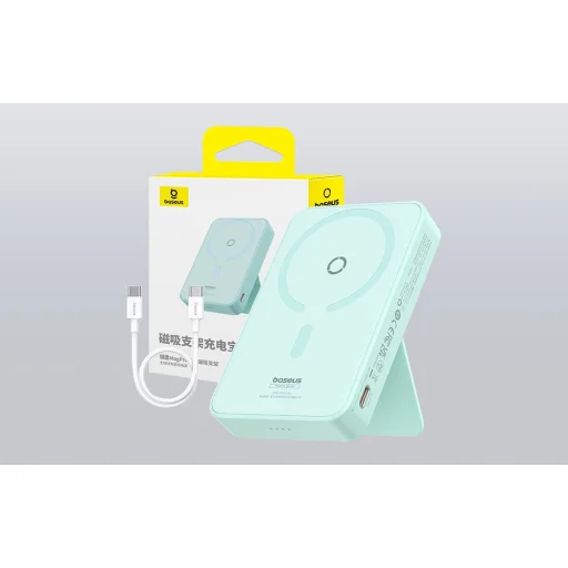 Baseus MagPro Mágneses Powerbank, 5000mAh, 20W, MagSafe (menta) - 10