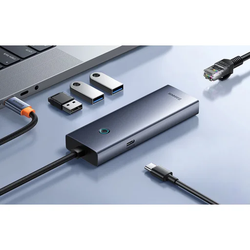 Baseus UltraJoy Series Lite 4-Port hub, USB - 4xUSB 3.0, USB-C 5V (szürke) - 13