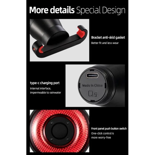 Rockbros Q5 Hátsó Biciklilámpa Intelligens Megállási Rendszerrel - Fekete - 21